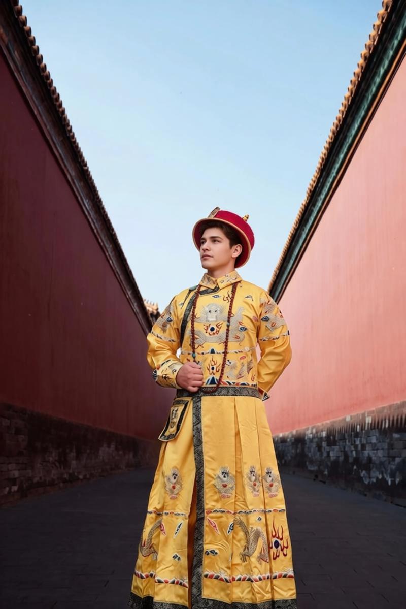 Chinese Emperor Hanfu - dragon robe in bright yellow with five-claw golden dragon embroidery, imperial costume